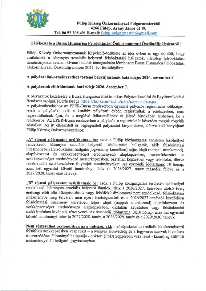 Bursa Hungarica felsooktatasi palyazat
