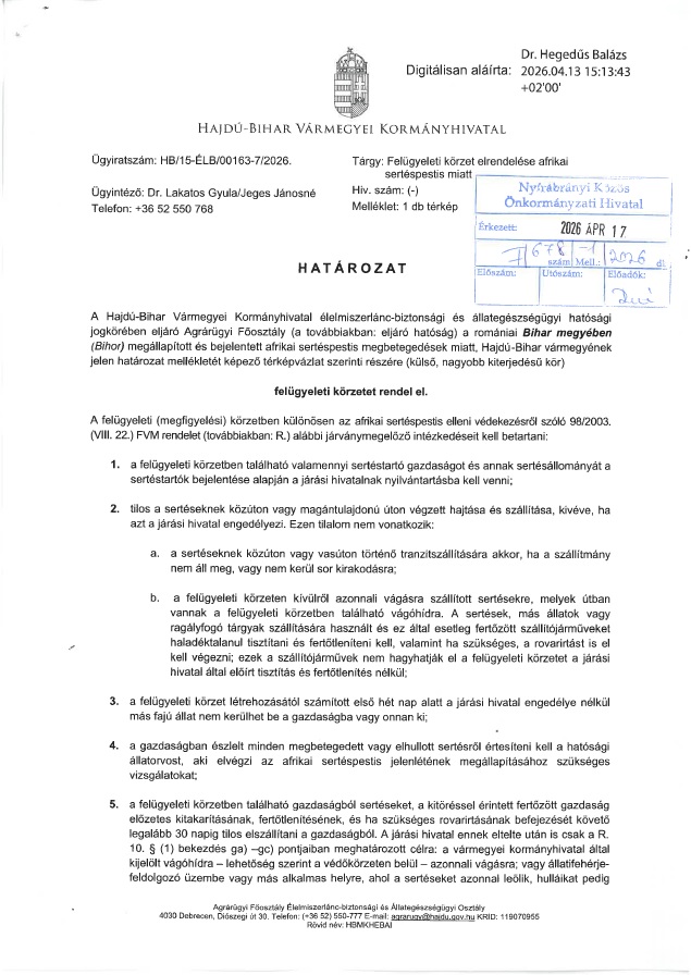 Hatarozat sertespestis miatt